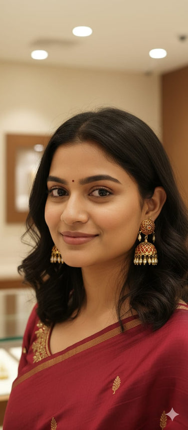Red Tejasvi Jhumki Earrings